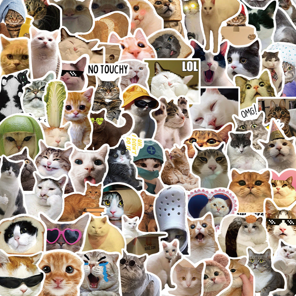 100pcs Funny Cat Meme Stickers Pack – Waterproof Vinyl Decals for Laptop, Water Bottle, Scrapbook, Gifts - 887302