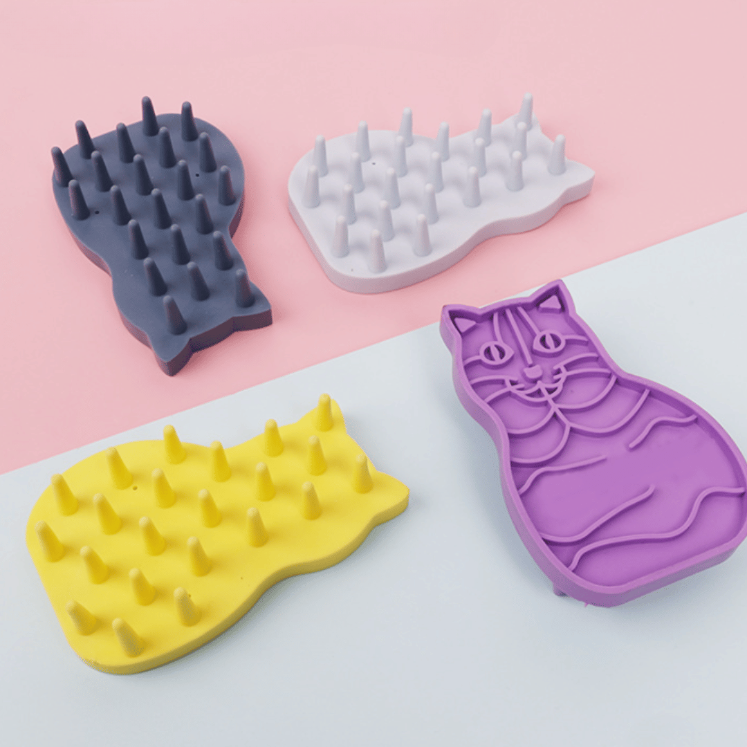 SlopPup Cat Rubber Brush Cat Bath & Massage Brush Gently Removes Loose, Shed Fur | For Dandruff Cats