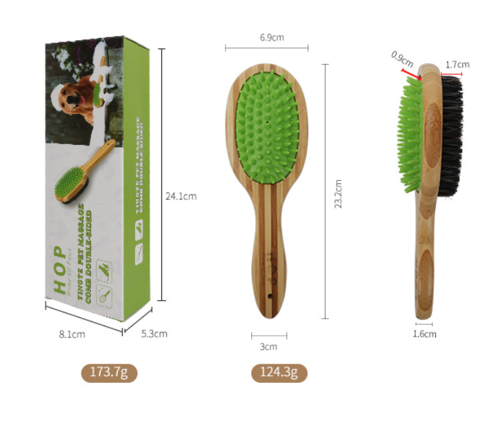 HOP Cat Dual-Headed Bristle And Rubber Brush Removing Dirt & Loose Hair
