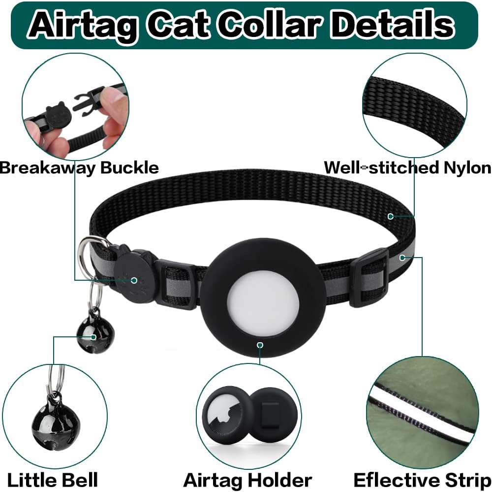AirTag Cat Collar with Breakaway Safety - Reflective Tracking Collar