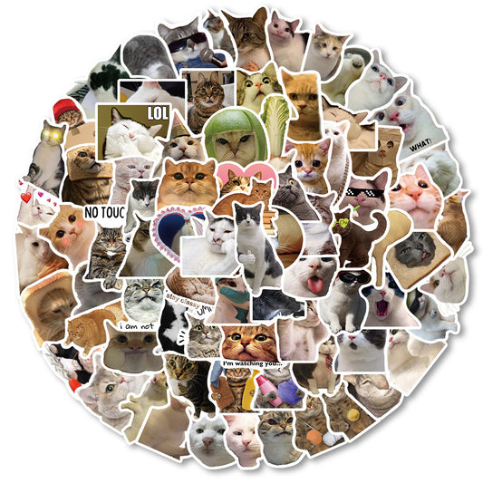 100pcs Funny Cat Meme Stickers Pack – Waterproof Vinyl Decals for Laptop, Water Bottle, Scrapbook, Gifts - 887302
